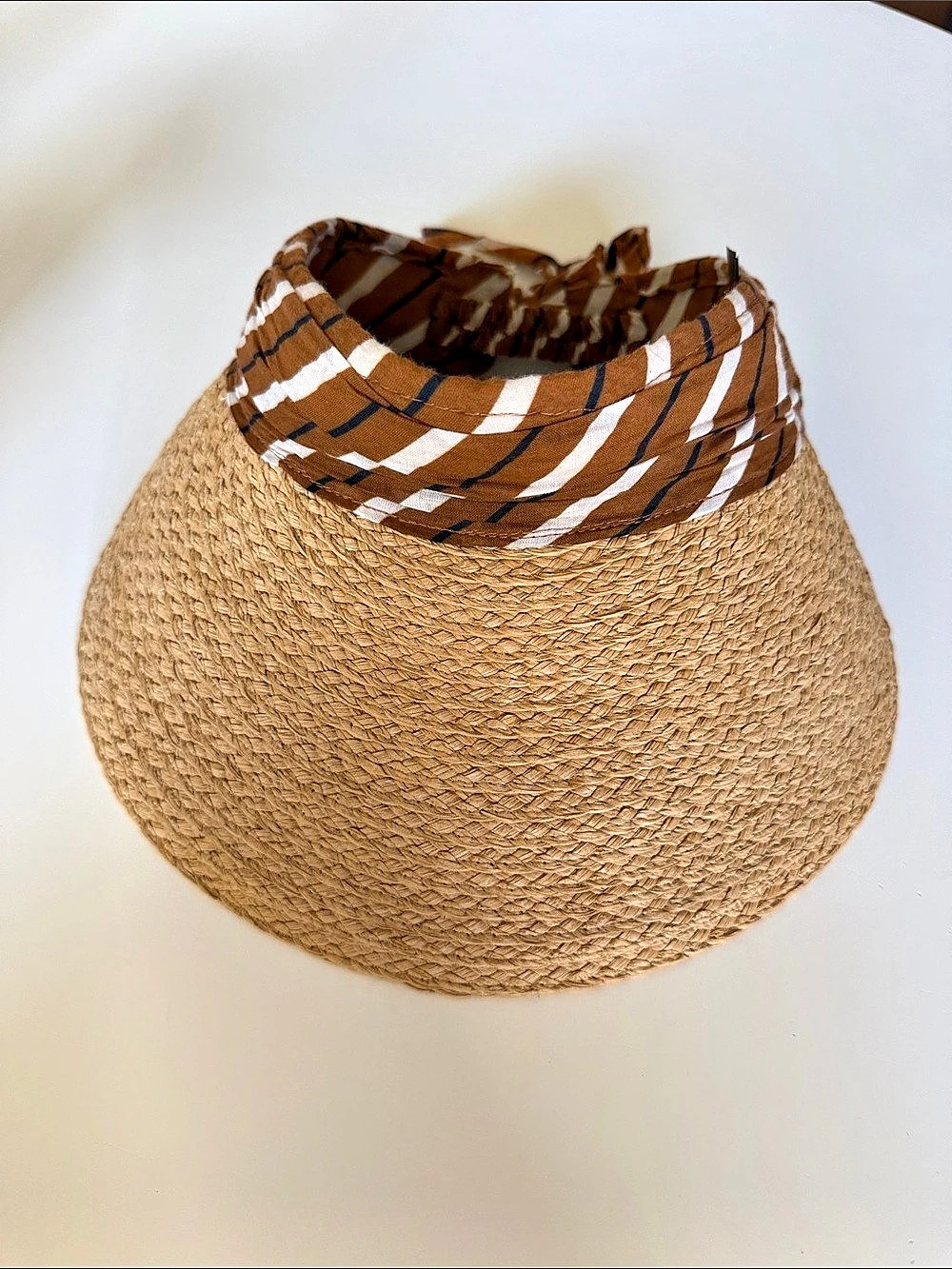 Chic Zara Striped Visor in Brown & Beige S-M Like New
